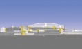 příčný řez budouvou Terminal 5 a přilehlým parkovištěm