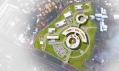 Satelitní pohled na novou nemocnici s okolní zástavbou