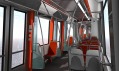 Interiér nové tramvaje s větším prostorem pro stojící pasažéry