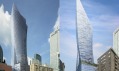 Fasáda skleněného mrakodrapu z obou odlišně vypadajících stran