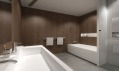 Pohled do běžně vybavené koupelny se sprchovým koutem i vanou