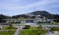 Budova Akademie věd v Kalifornii v pohledu z přilehlého parku