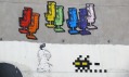 Invader a jeho výtvory v ulicích Paříže inspirované hrou Space Invaders