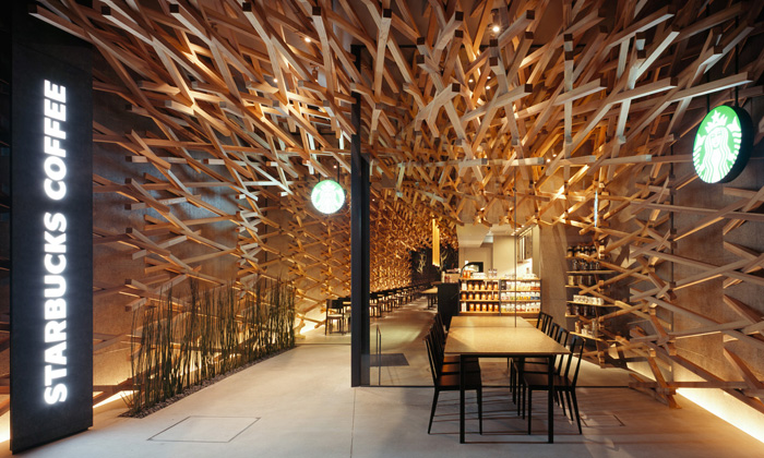 Kengo Kuma navrhli kavárnu Starbucks z tisíců latí