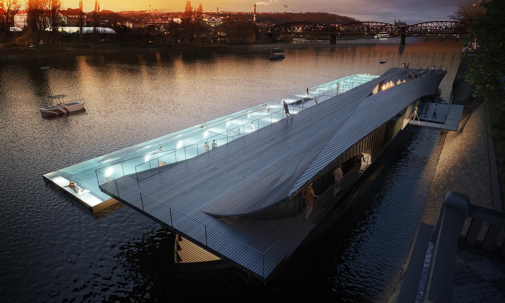 Praha postaví pod Vyšehradem plovoucí lázně ve tvaru lodi