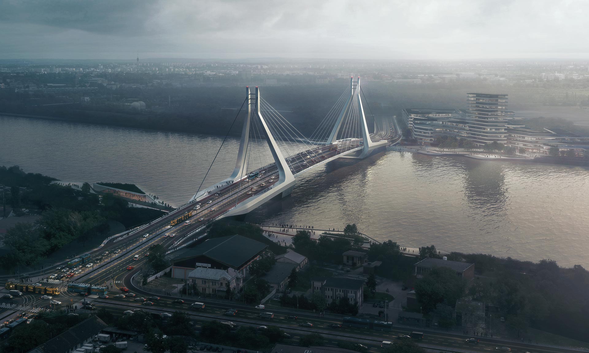 UNStudio postaví v Budapešti přes Dunaj nový most pro dopravu i pěší