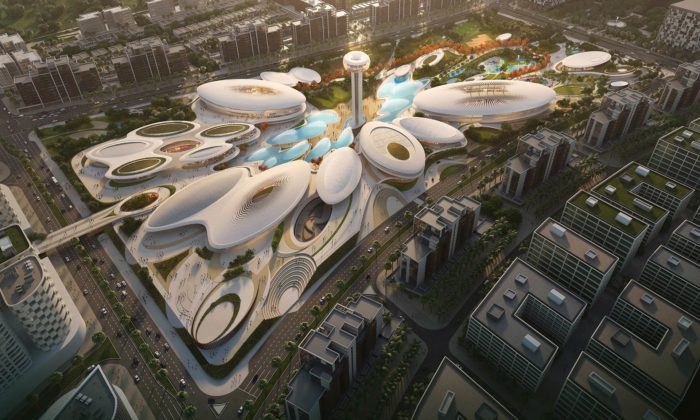 Zaha Hadid Architects staví oddechový Aljada Central Hub s tvarem kapek vody