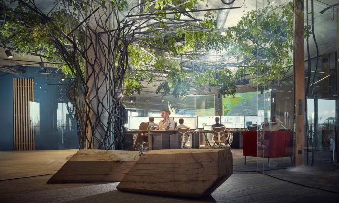 V pražském DRNu otevřeli Nano Energies zelené kanceláře se stromy místo sloupů