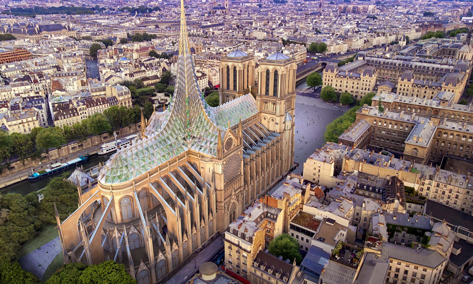Francouz chce proměnit střechu Notre-Dame na skleník pro pěstování ovoce a zeleniny