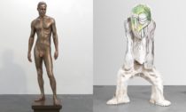 Frank Benson, Lidská socha (bronz), 2009 bronz a Thomas Houseago, Sehnutý tanečník (pro AC), 2009 sádra Tuf-Ca