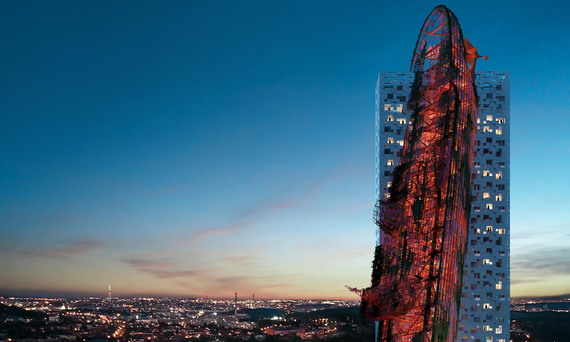V Praze vyroste multifunkční věž Top Tower zdobená gigantickým vrakem lodi