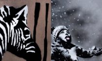 Illustration clippings of works by graffiti artist Banksy