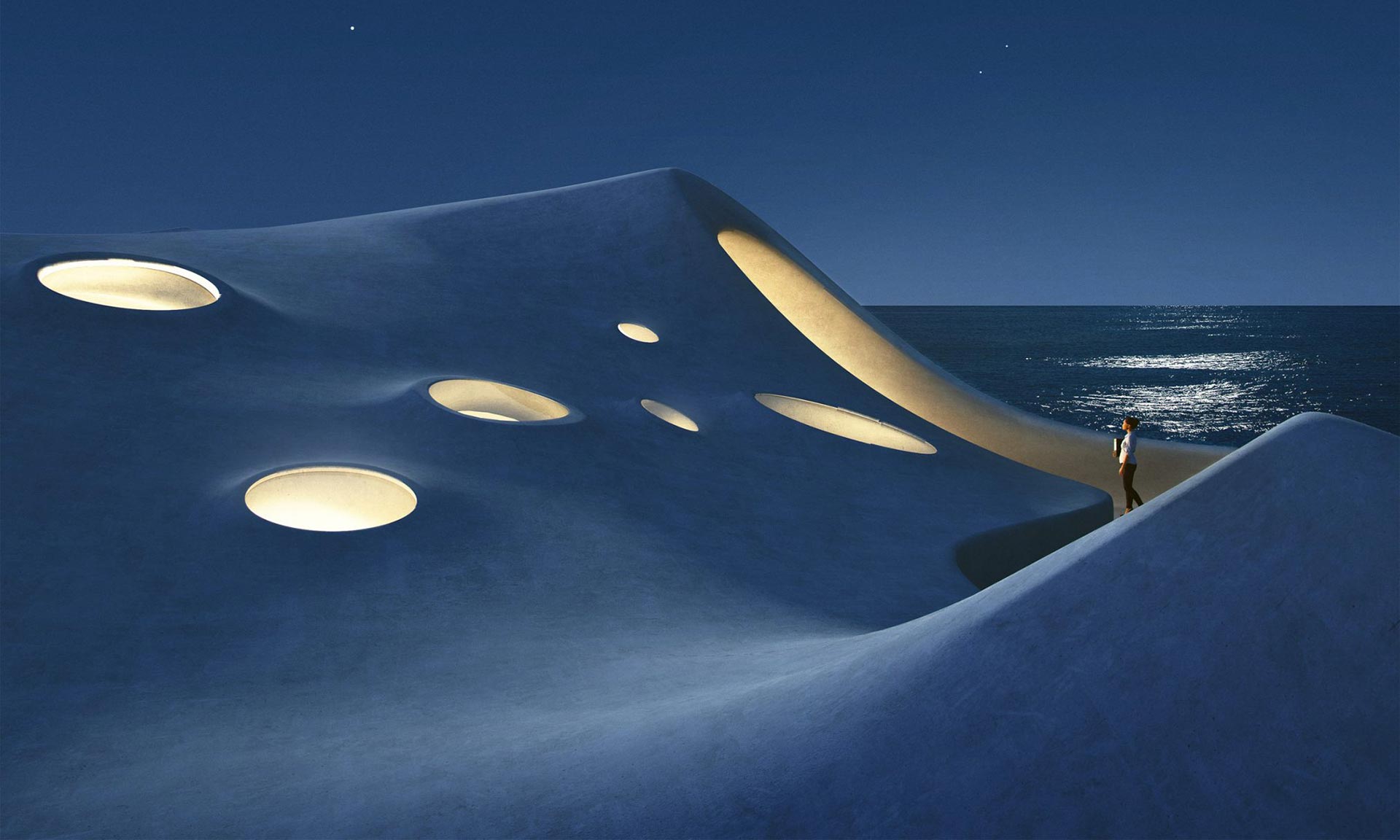 MAD postaví u moře multifunkční knihovnu inspirovanou červí dírou