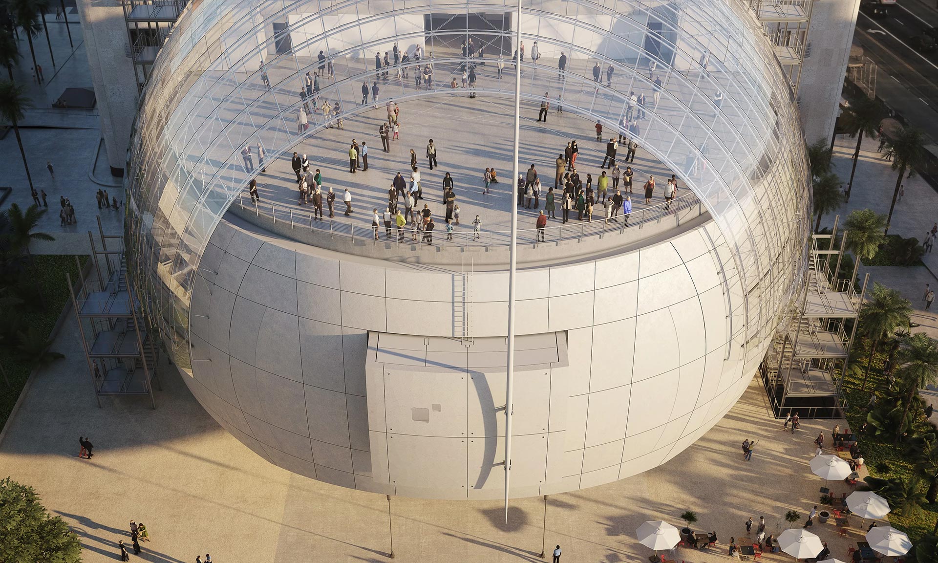 Renzo Piano staví filmové muzeum s kinosálem v kouli a terasou s výhledem na Hollywood