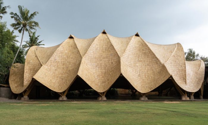 Sportovní hala The Arc je tvořená zvlněnou střechou vyrobenou pouze z bambusu