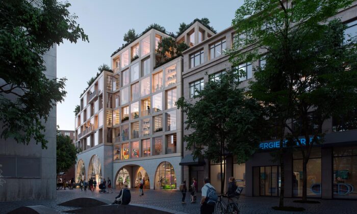 V centru německého města Kiel přestaví starou tiskárnu na multifunkční komplex ze dřeva