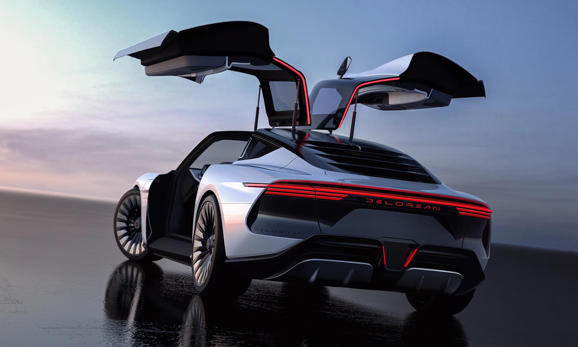 Italdesign navrhli pro DeLorean elektrické kupé Alpha 5 s křídlovými dveřmi