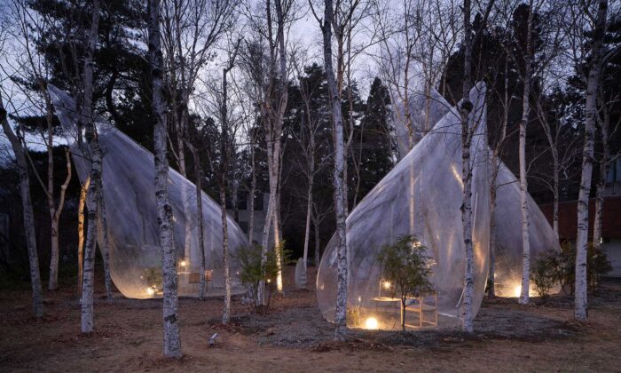 Yuko Nagayama vytvořila obří čiré kapky pro lepší zážitek ze stanování v lese