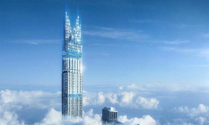 V Dubaji staví obytný mrakodrap Burj Binghatti Jacob & Co s blyštivou korunou na střeše