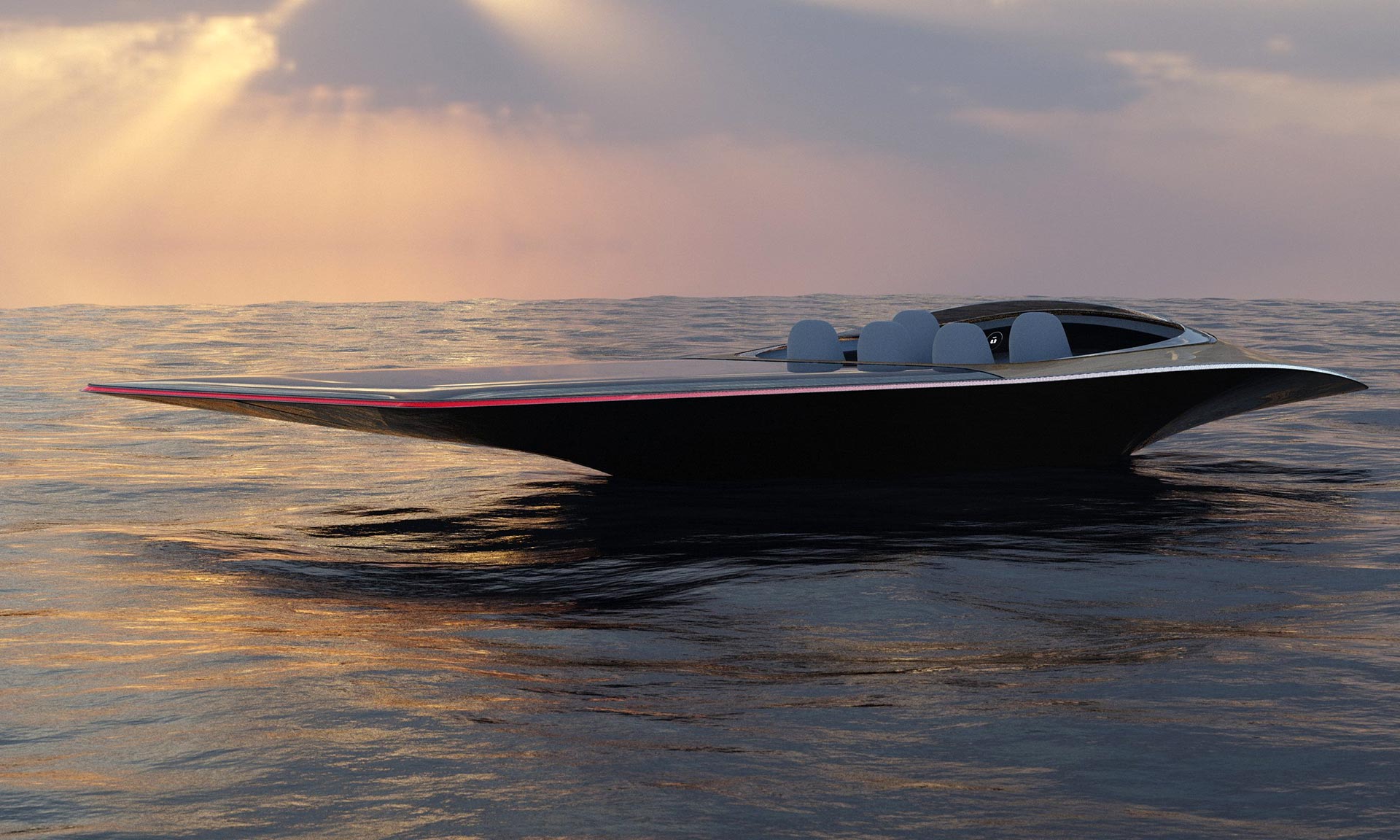 Joe Doucet navrhl ladný motorový člun Neris poháněný pouze sluneční energií