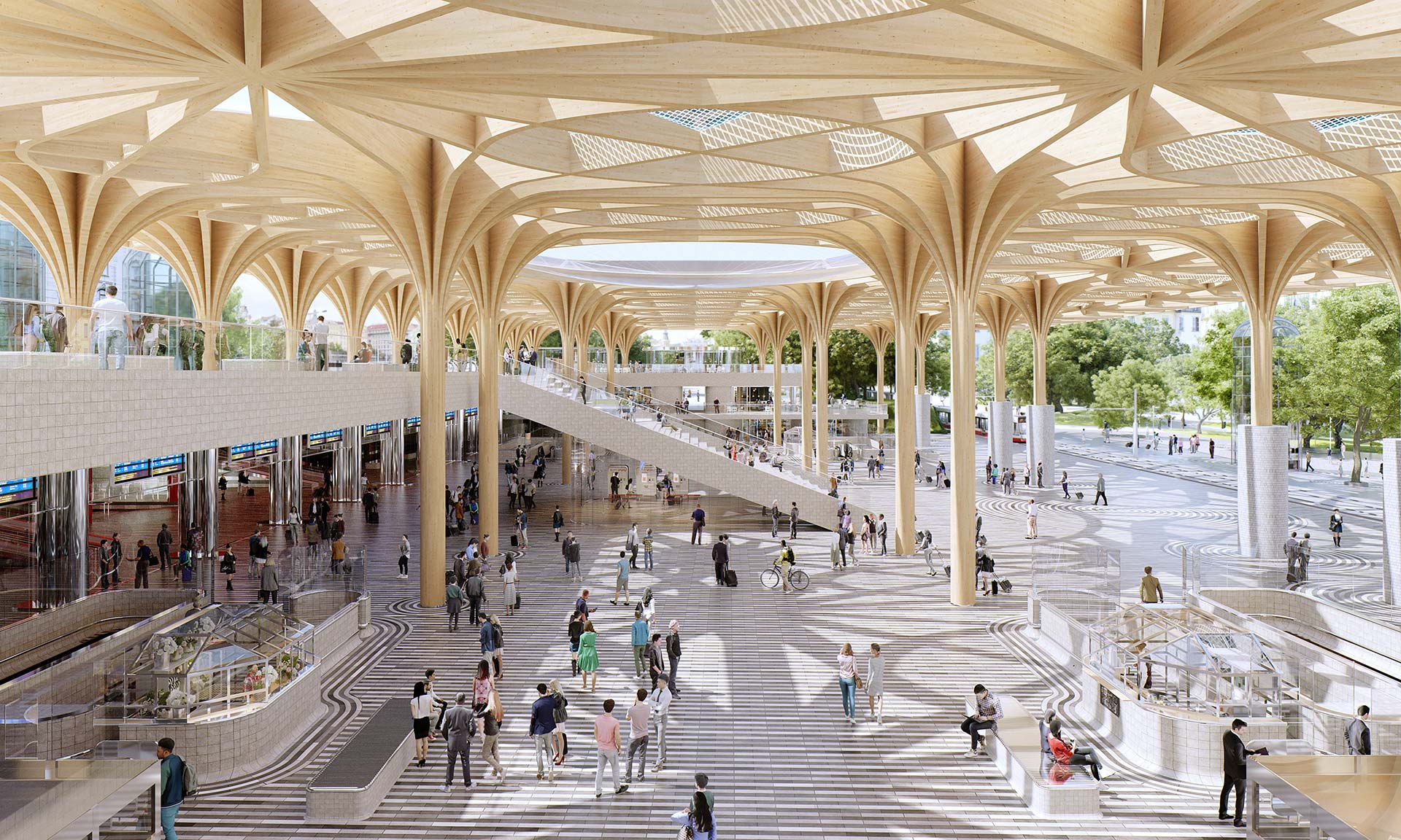 Henning Larsen Architects přestaví odbavovací halu Hlavního nádraží v Praze a promění přilehlý park