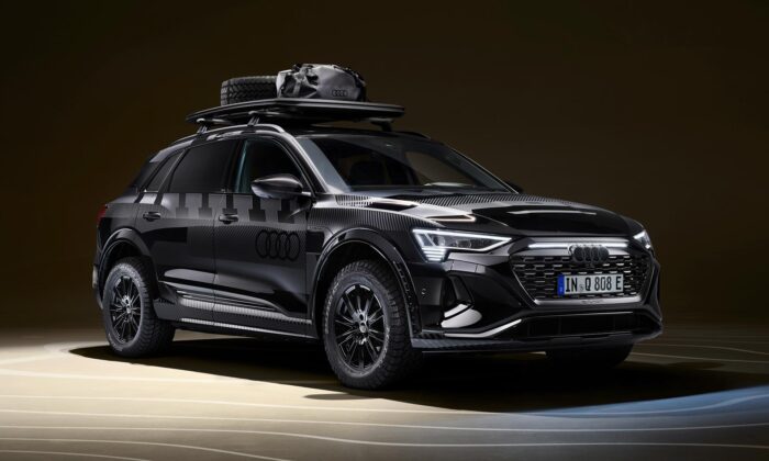 Audi Q8 e-tron edition Dakar je silniční verze speciálně edice upravená i pro jízdu v terénu