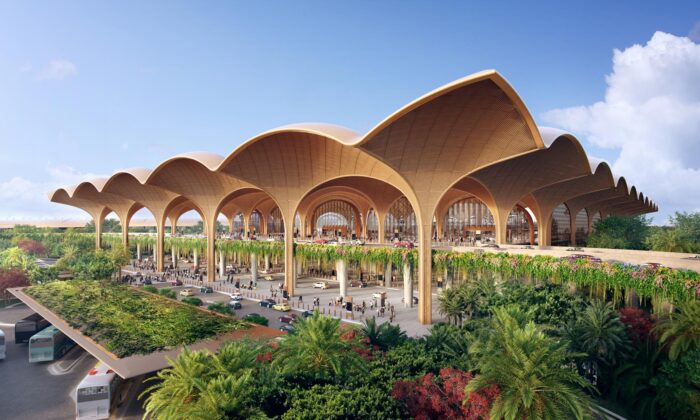 Kambodža staví mezinárodní letiště s klenutými dřevěnými stropy podle návrhu Foster + Partners