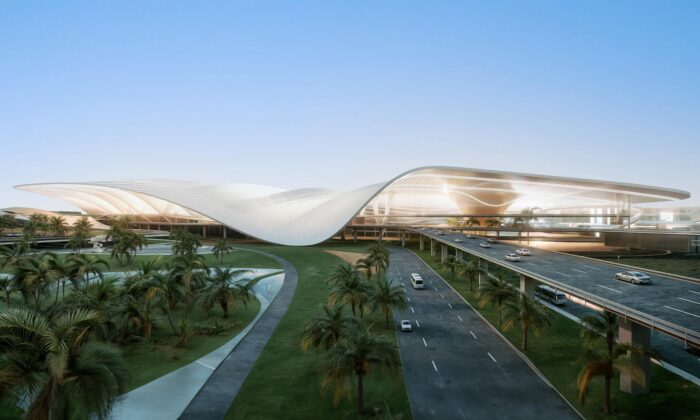 Dubaj staví nové mezinárodní letiště Al Maktoum jako bílou organickou hmotu s nevídaným parkem uvnitř