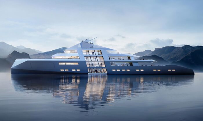 Foster + Partners navrhli luxusní jachtu Outlier s proskleným atriem přes čtyři paluby