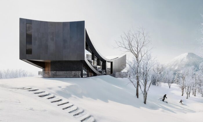 Snøhetta navrhla na vrcholek hory na ostrově Hokkaidó sdílenou prohnutou vilu Rusutsu