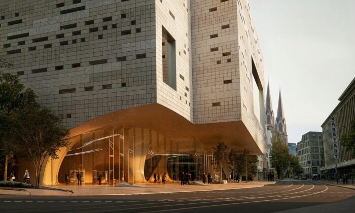 Snøhetta navrhla Düsseldorf Opera House s přízemím připomínajícím erodovanou jeskyni