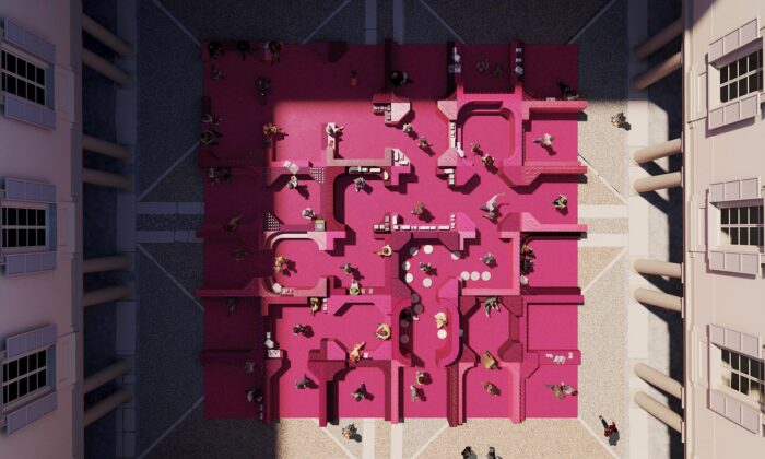 Lina Ghotmeh vytvoří na&nbsp;nádvoří milánského paláce růžový labyrint plný knih