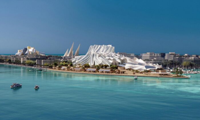 Abu Dhabi začalo stavět divadlo s&nbsp;koncertními sály Dar al Funoon se&nbsp;zvlněnými střechami podle návrhu Franka Gehryho
