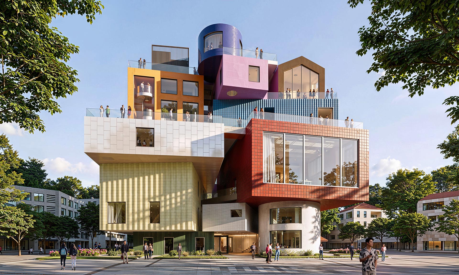 MVRDV navrhlo multifunkční Bihailou Art Village poskládané z&nbsp;barevných bloků různých tvarů
