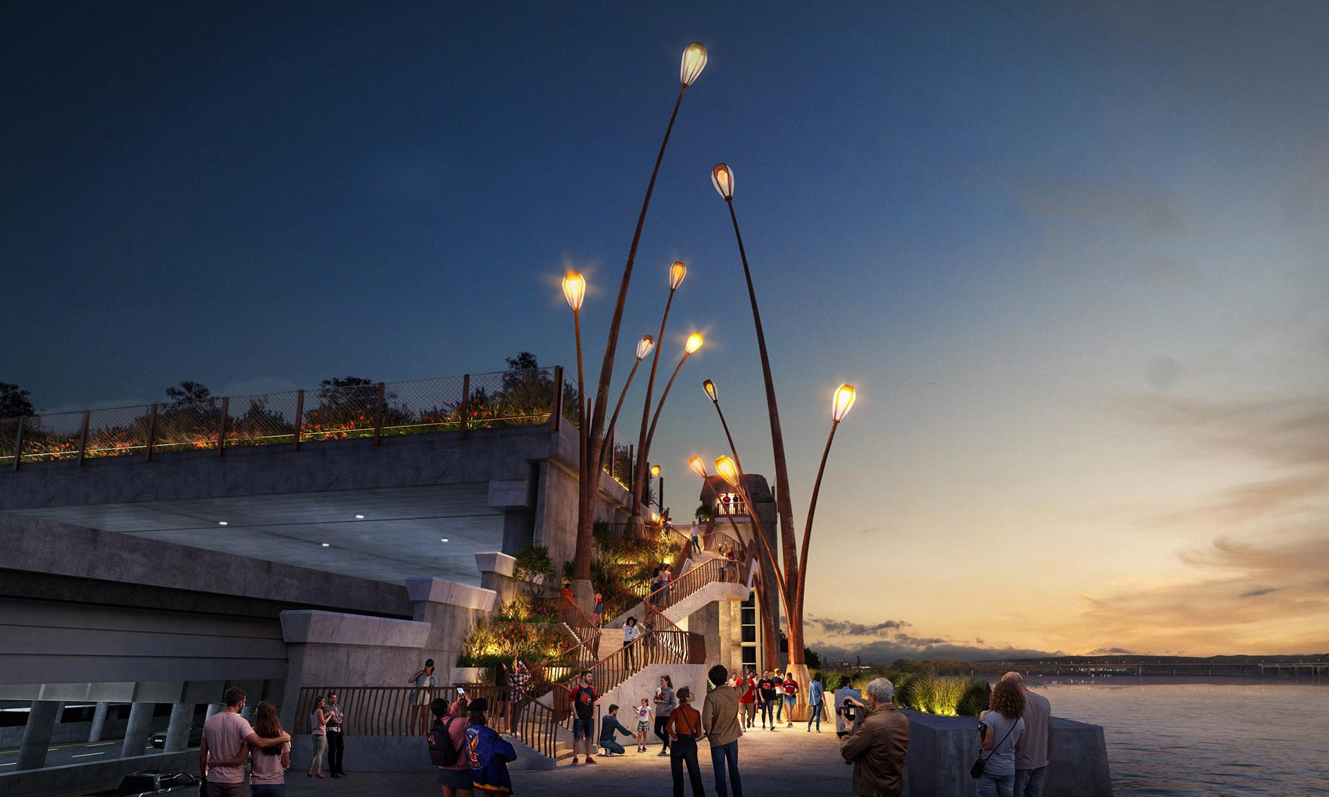 Heatherwick rozšíří veřejný park Belvedere o&nbsp;pavilon světlušek a&nbsp;přidá obří ohnuté lampy