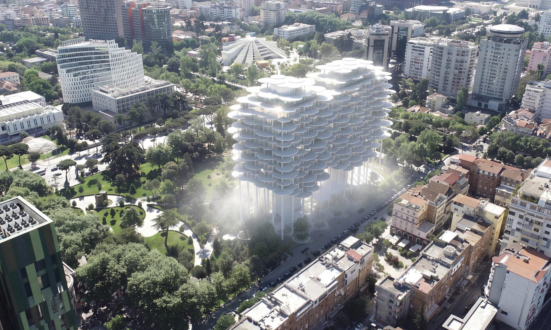 BIG postaví v&nbsp;centru albánské Tirany vysokou bílou věž Fountain Plaza složenou z&nbsp;fontán